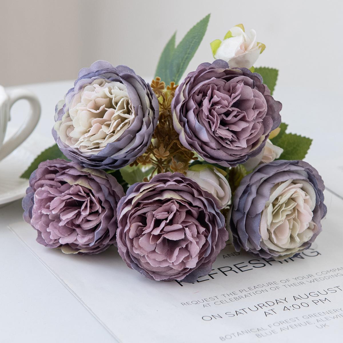 

29 см Букет искусственных цветов 5 головок пионов в европейском стиле Шелковые цветы Высококачественные пластиковые цветы Искусственные ромашки Домашний декор