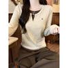 Women's 2025 Autumn Patchwork Pleated Waist Two-Piece Look Long-Sleeve Slimming Top