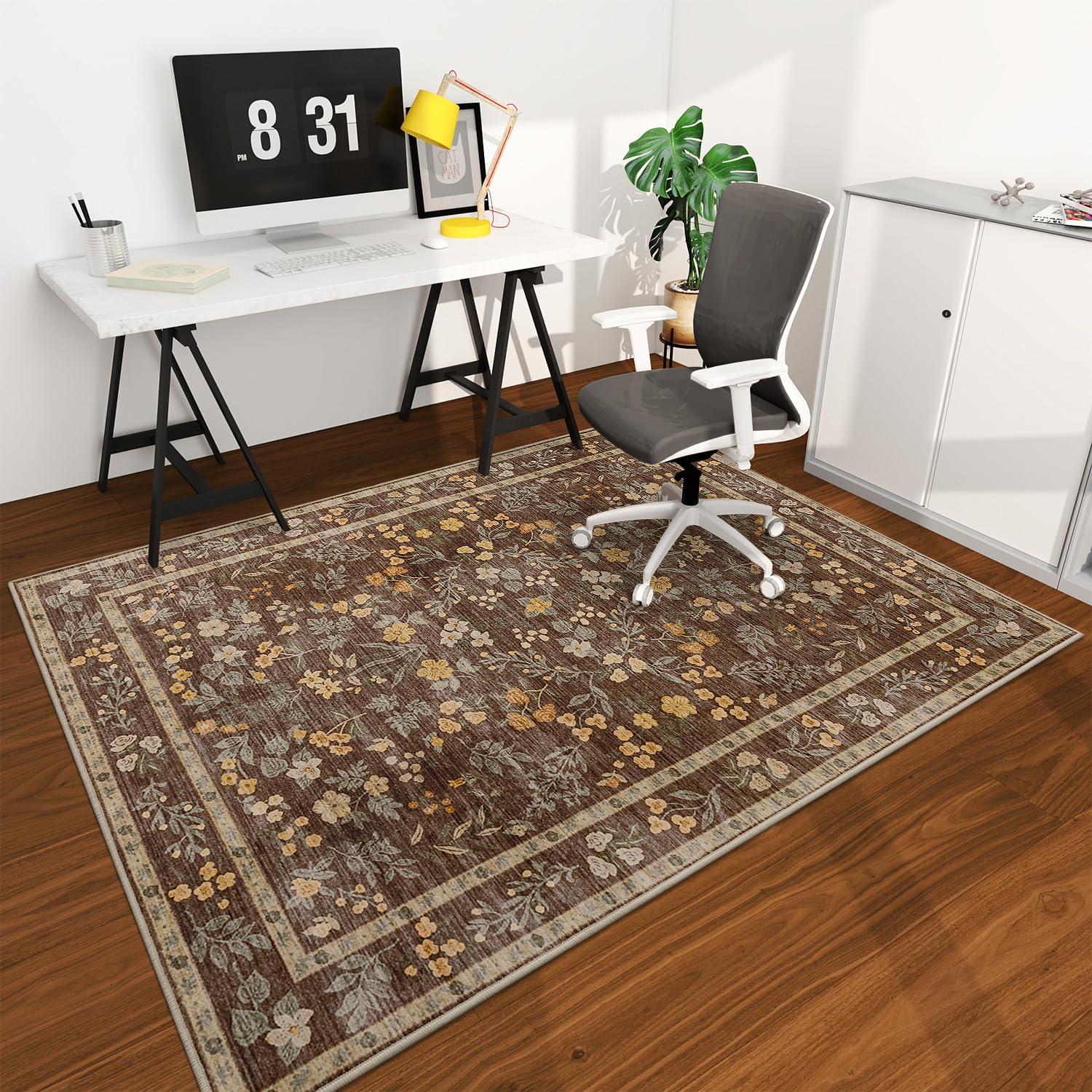 

VIKAMA Bohemian Office Chair Mat Easy-Care Non-Slip Study Room Carpet Gaming Room Living Room Rug Home Decor 60x90cm 24x36inch