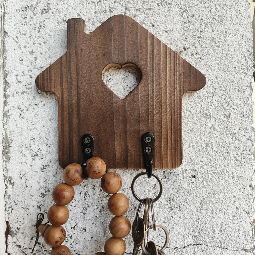 Decorative Wooden Key Hanger Wall-Mounted Key Storage Rack with Hooks House Shaped Entryway Decoration Coat Organizer