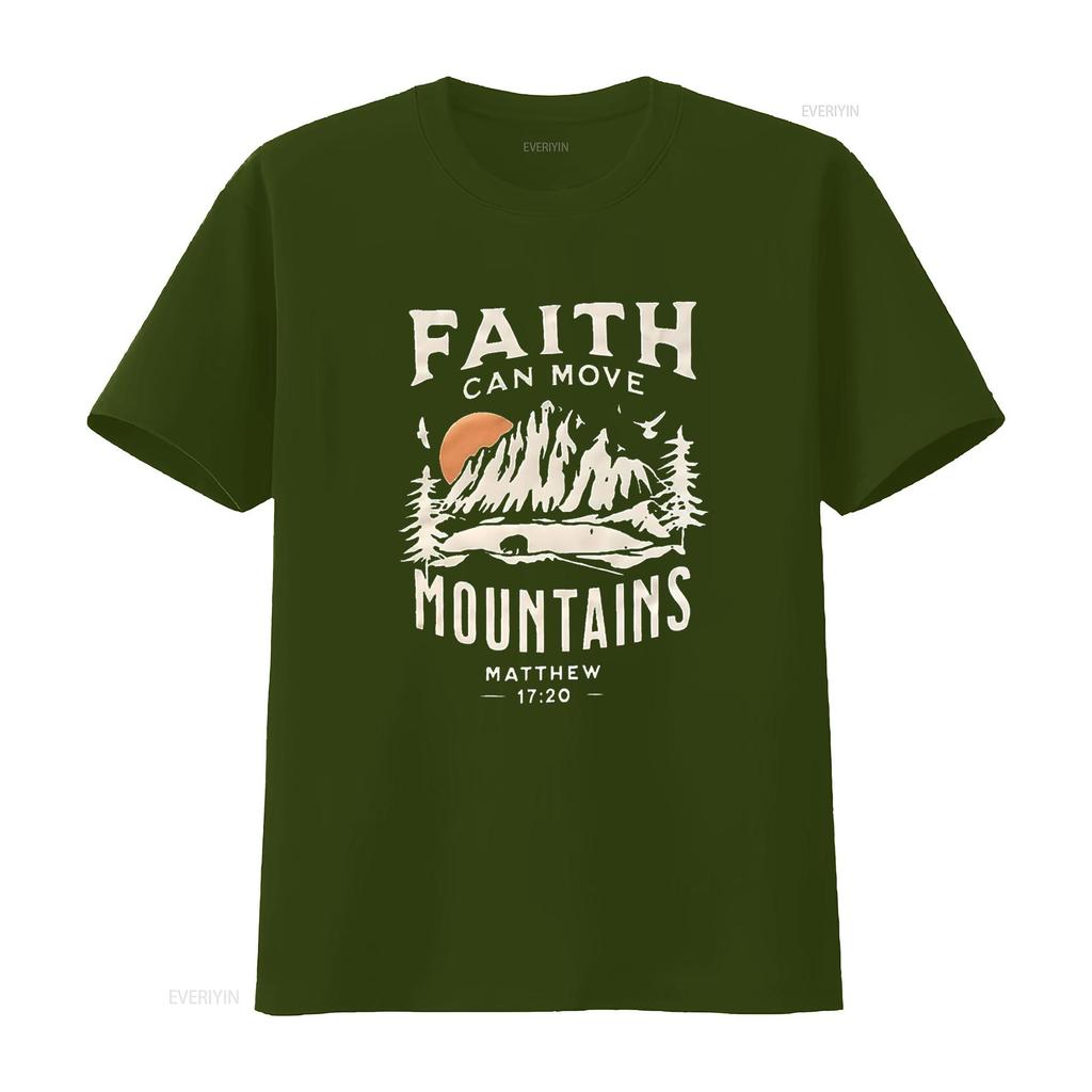 Unisexs Faith Can Move Mountains T Shirt Unisex Camping Hiking Outdoor Adventure Christian Tops Black 2xl Vintage Washed
