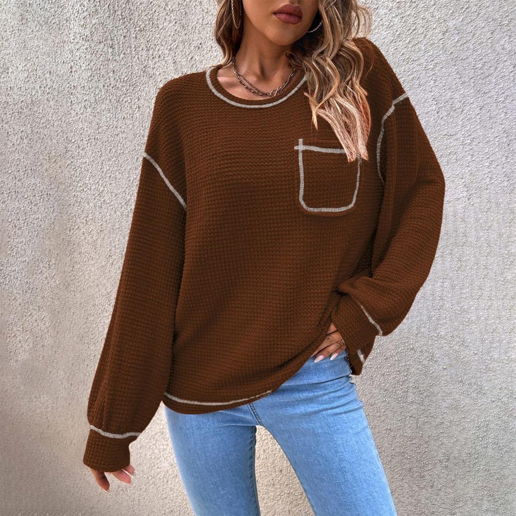 Women's Long Sleeve T-Shirt Loose Casual Long Sleeve Sweatshirt With Pockets