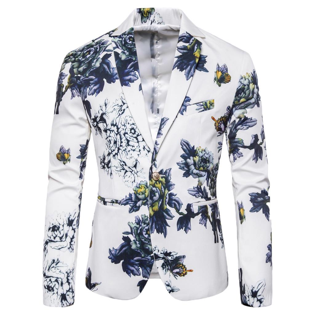 Men's Stylish Casual Print  Business Wedding Party Outwear Coat Suit Tops