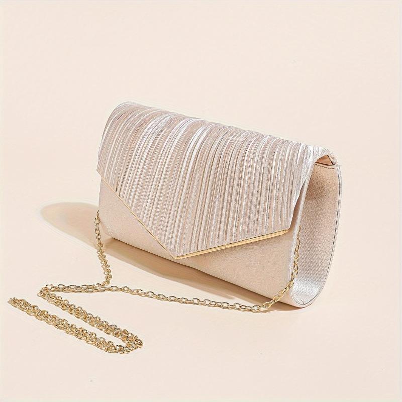 Champagnerfarbene gefaltete Umschlag-Clutch, Elegante Abend-Umhängetasche mit abnehmbarem goldenem Kettenriemen, für Hochzeiten und formelle Veranstaltungen