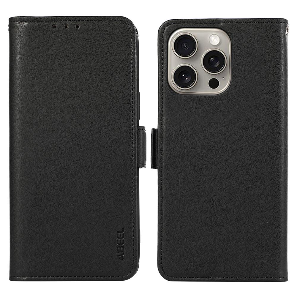 

ABEEL For iPhone 16 Pro Leather Case RFID Blocking Phone Cover with Dual Magnetic Clasps Black