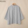 ZANZEA Women Casual Doll Collar 3/4 Sleeve Loose Stripe Blouse