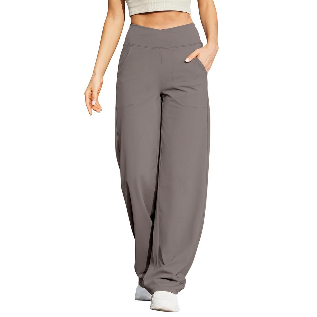 Damen High Waist Wide Leg Hose mit Taschen Weicher Dehnbarer Stoff Geeignet für Yoga Workout Freizeitkleidung und Loungewear