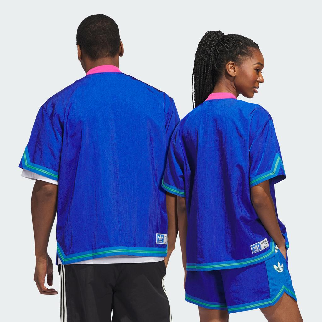 Adidas Originals Hoop York City Warm-Up Top With Printed Letter Logo And Baseball Collar Unisex Tops Blue IT9956