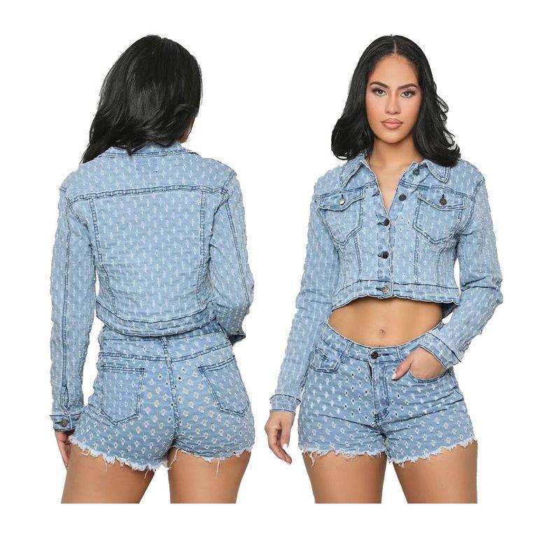 Casual Ripped Denim Shorts Set Casual Ripped Jeans Shorts Set Light Blue XXL