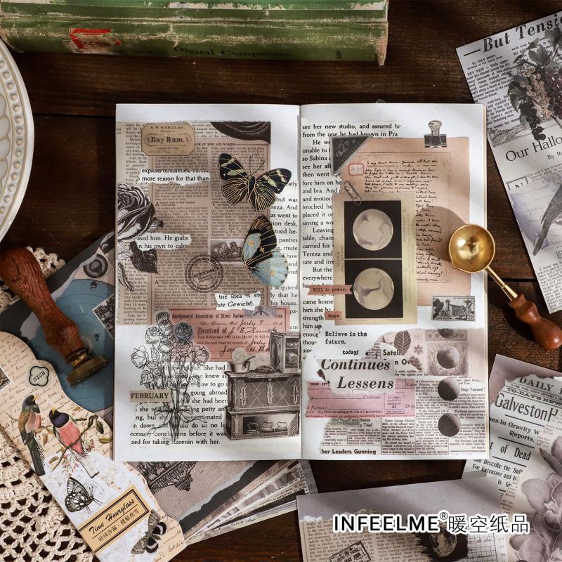 24Pcs Retro Aesthetic Collage Decorative Paper Vintage Junk Journal DIY Craft Background Supplies