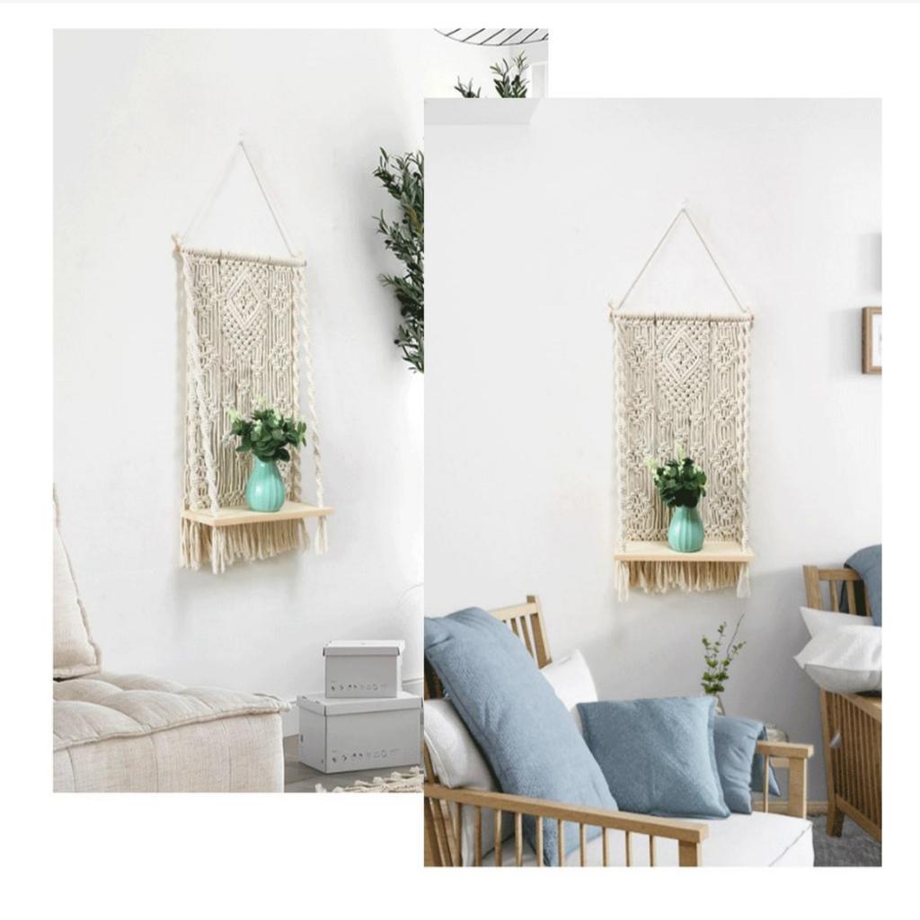 Wall Hanging Shelves Plant Shelf Rope Wooden Hanging Storage Floating Shelves Macrame Wall Hanging Shelf For Bedroom Bathroom Living Room