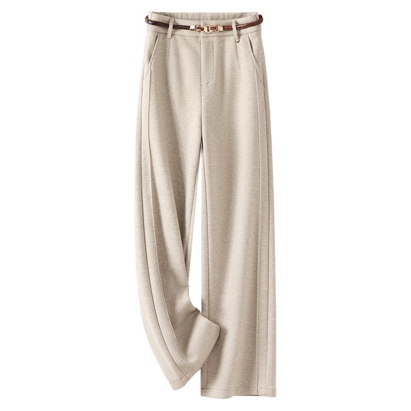 

Beige Wool Slim-Fit Fleece-Lined Women s Trousers - Autumn/Winter 2024 Straight-Leg Casual Pants. 3XL