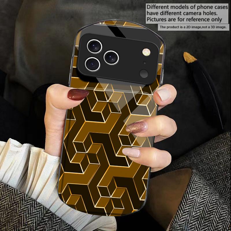 Abstract geometric grid For iPhone 17 16 15 14 Pro 13 Plus 12 mini 11 Pro Max XR X S 7 8 Elliptical Tempered Glass Phone Case