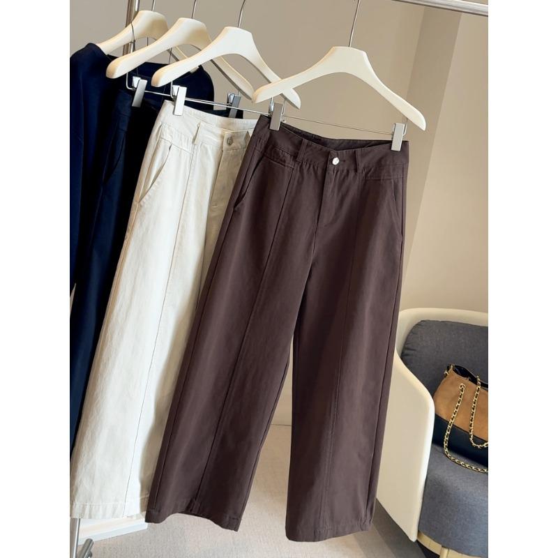 Small washed cotton casual pants women's high waist and thin autumn new narrow version drape wide leg straight pants