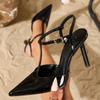 Black Pointed Toe T Strap Design Brand Pumps Women High Quality Patent Leather Ankle Buckle Dress Shoes Tacones Mujer Elegantes