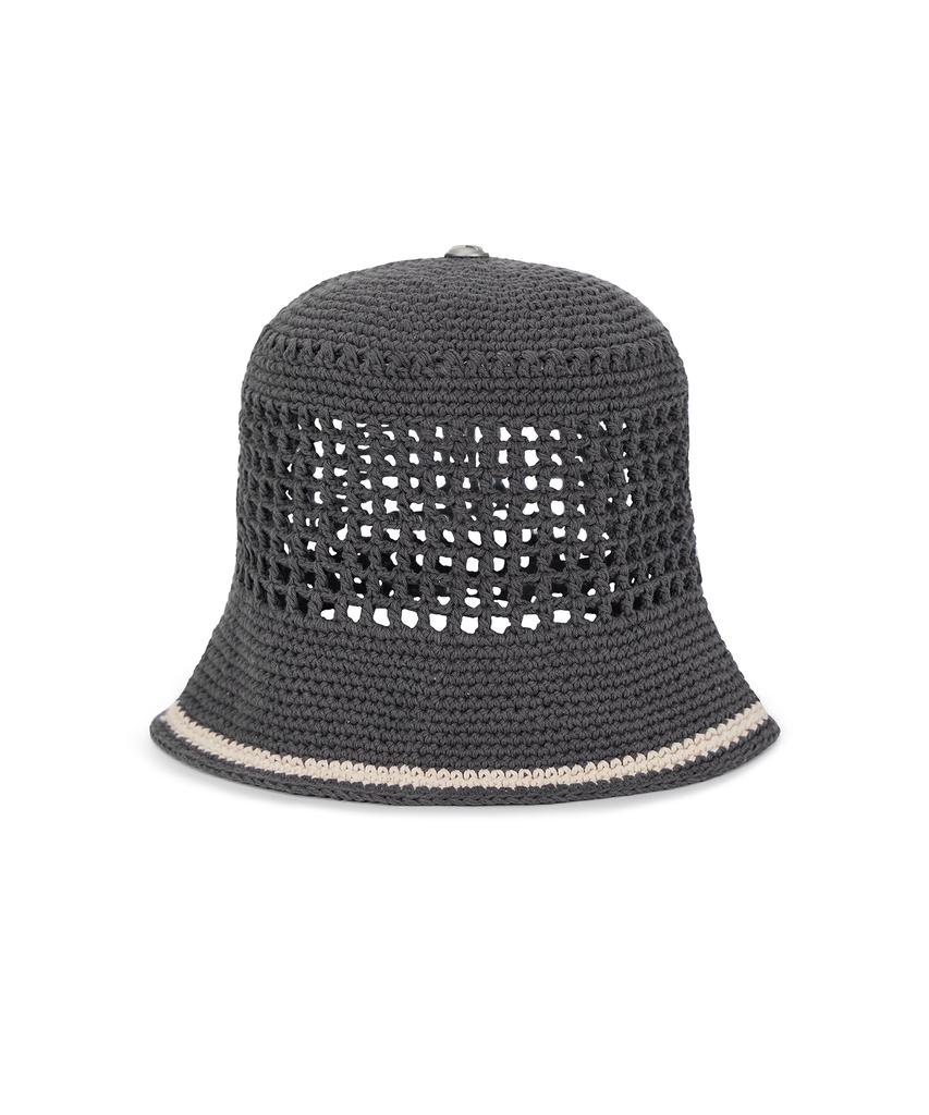 Bajal Va Top Button Knit Crochet Bucket Hat Gray