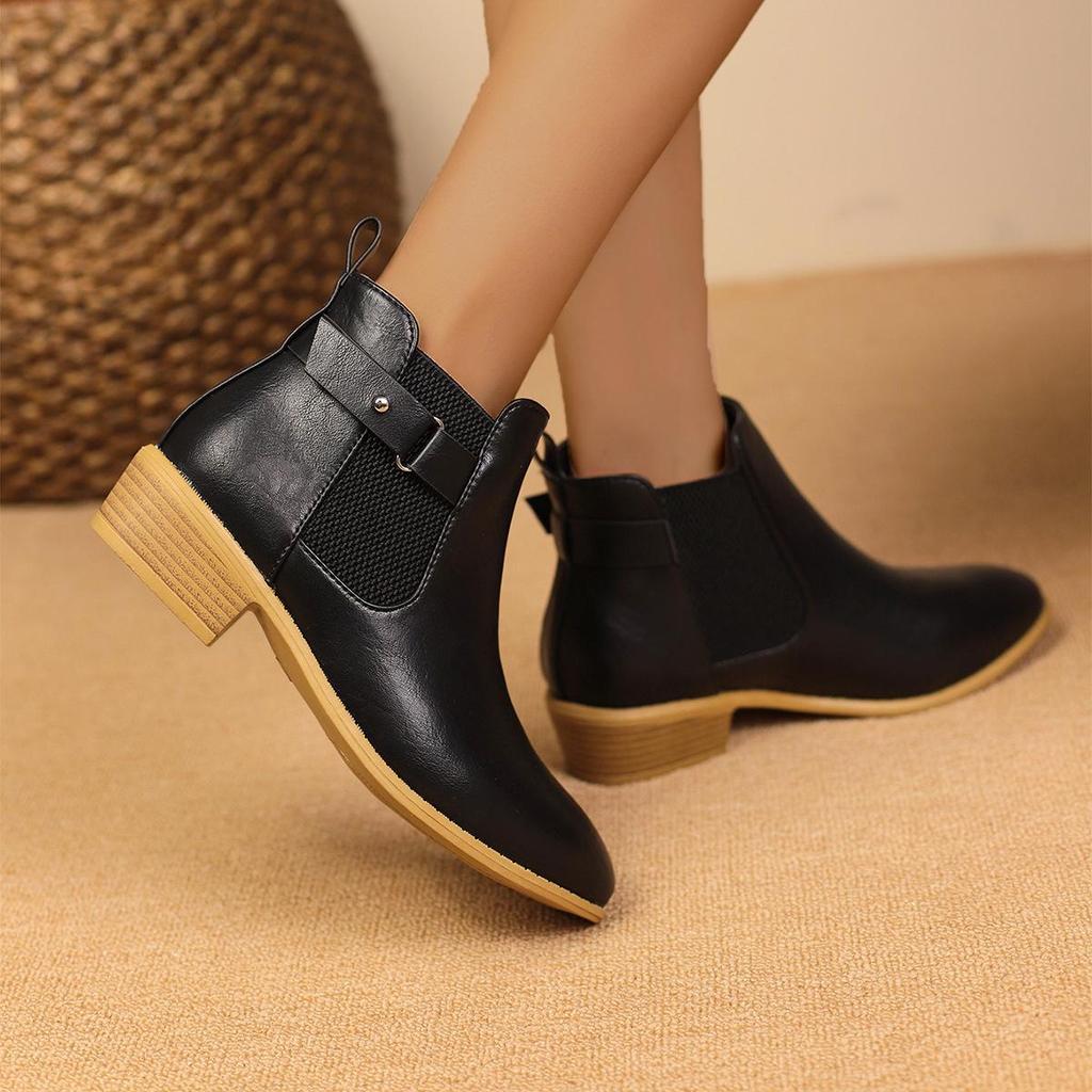 Damen Übergröße PU Kurze Chelsea Boots Lässige Kurzer Schaft Spitz Martin Stiefel Schuhe 36-43