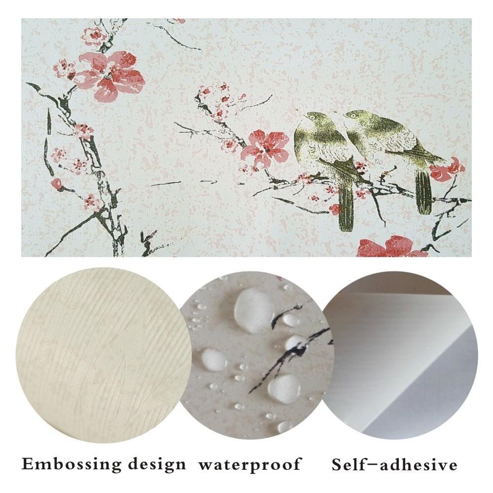 Floral Peel And Stick Wallpaper Blue Flower And Bird Wallpaper Decorative Self Adhesive Peel Vinyl Film Wall Paper for Bedroom