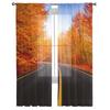 Black Road In Autumn Forest Tüll-Fenstervorhang für Wohnzimmer, Schlafzimmer, Voile, transparente Vorhänge, Küchenbehandlungen, Vorhänge