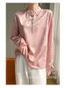 Silk Satin 2026 Spring/Summer Women's Floral Stand Collar Long Sleeve Top