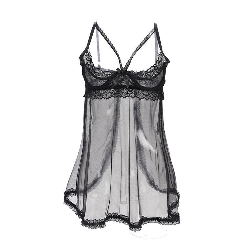 Sex Underwear Charming Lace Steel Ring Super Sexy Transparent Pure Desire One-piece Hollow Temptation Sexy Strap Nightdress