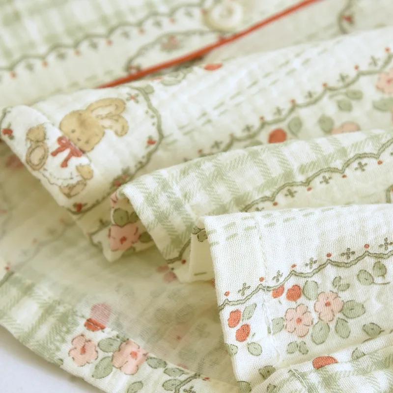 New Spring and Autumn Women's Sleepwear Long Sleeve Long Pants Two Piece Set 100% Cotton Cardigan Sweet Home Clothing Set