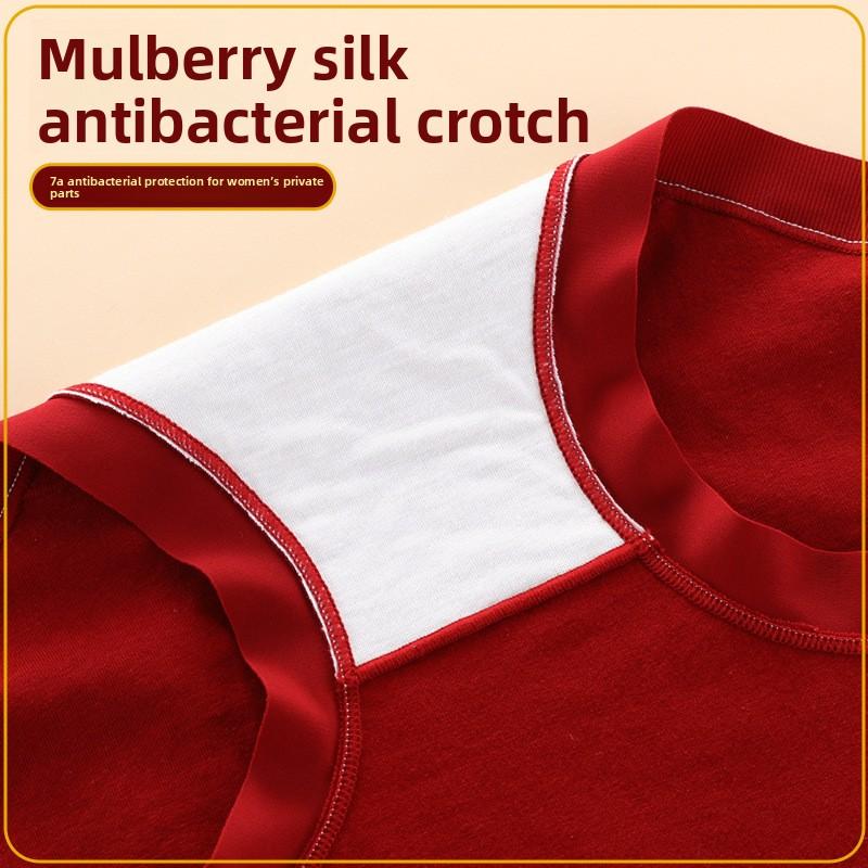 Ladies Autumn and Winter New Year Lovely Bear Pure Cotton Anti Bacterial Red Middle Waist Briefs