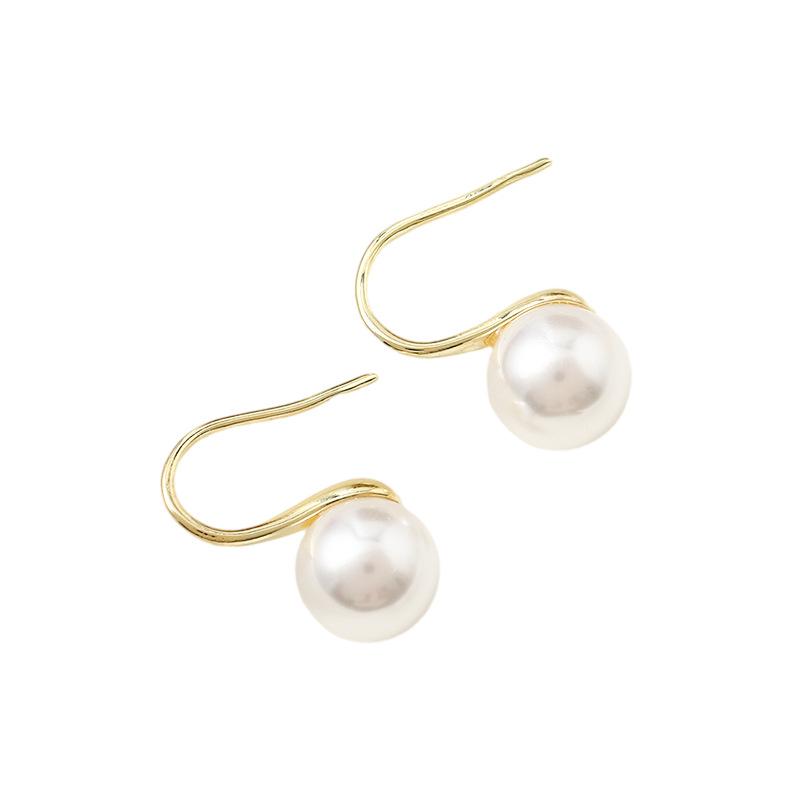 Silver needle pearl exquisite earrings temperament classic versatile ear hook simple pearl silver needle earrings