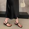 Women's French Wedge Low Heel Slippers Women Fad Metal Decoration Clip Toe Flip-flops Vacation Beach Roman Shoes Sandalias Mujer