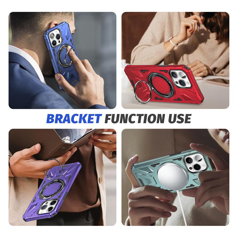 For Magsafe Shockproof Armor Ring Holder Phone Case For IPhone 16 15 14 13 12 11 Pro Max Plus Magnetic Wireless Charging Cover