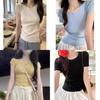Dopamine Yellow Knit Ice Silk Short Sleeve Tshirt For Summer Casual Wear