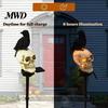 Solar Powered Pathway Lighting LED Crow Skull Light, Waterproof Halloween Gothic Decorative Stakes for Flowerbeds on Skeleton Head Stake Lamp Garden,