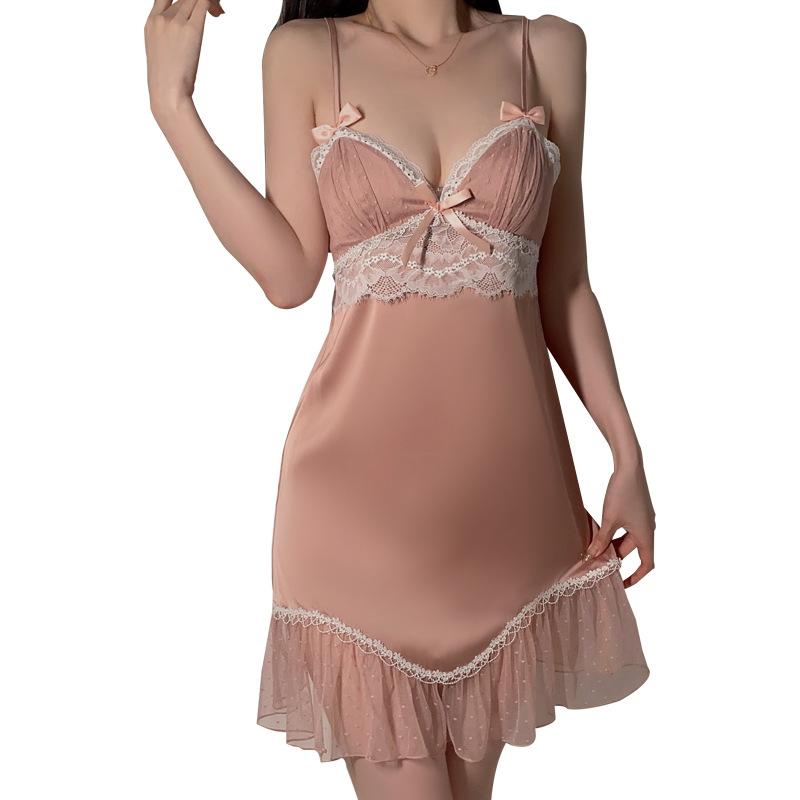 Women's Push Up Padded Low Cut Cami Sleep Dress with Robe Lounge Set