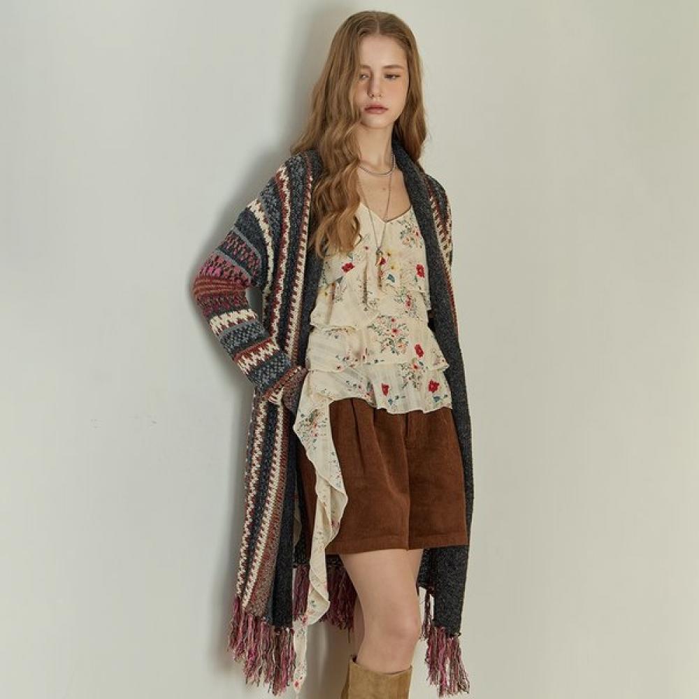 Maxza Bohemian Ethnic Fringe Long Cardigan Ze11qd500na charcoal/FREE