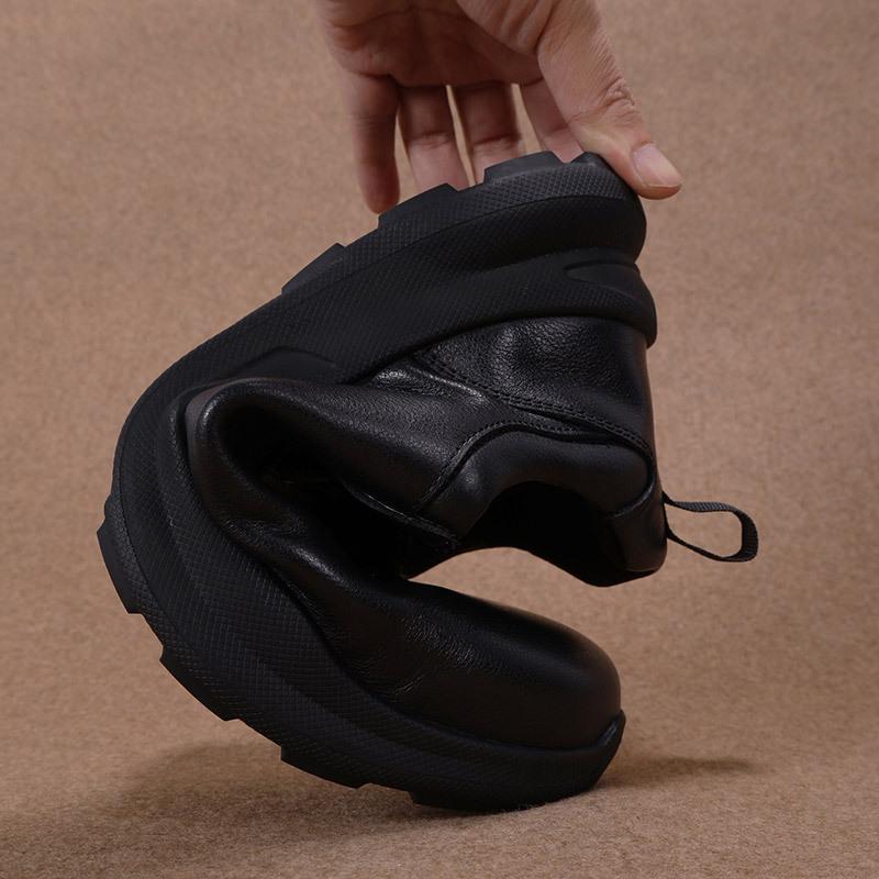 New Top Layer Cowhide Men's Business Sports Outdoor Leisure Round Toe Thick Soled Non Slip Leather Shoes with Rotating Button Leather Shoes