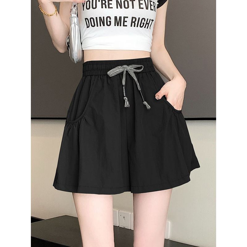 Ice Silk Yamamoto A- line plus Size Wide Leg Drawstring Shorts