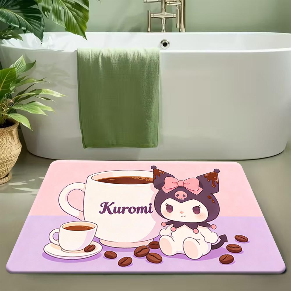 1pc for Hello Kitty Non-Slip Area Mat - Pink & Black Leopard Print, Washable Flannel Mat for Bedroom, Living Room, or Indoor U
