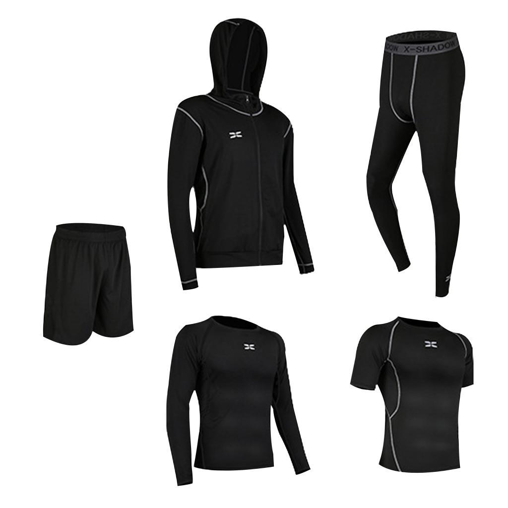 5 in 1 Mens Tracksuit Dance Gym Compression Football Jogging Sports Suit