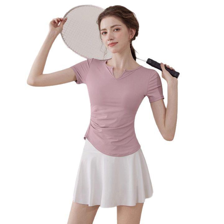 Yoga clothes women's 1011 new summer short-sleeved running thin sports top Pilates training fitness clothes set