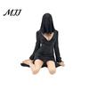 Decorative Seated Figurine Ghost Girl Hooded Sculpture, Ethereal Mysterious Statue, Gothic Whimsical Garden Ornament Queen Character Robe for