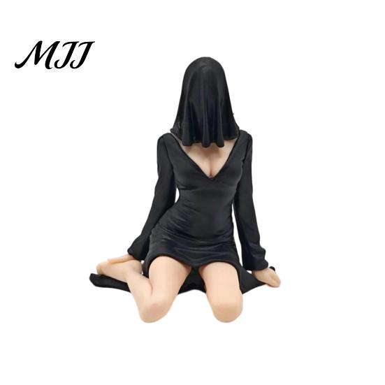 Decorative Seated Figurine Ghost Girl Hooded Sculpture, Ethereal Mysterious Statue, Gothic Whimsical Garden Ornament Queen Character Robe for