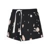 Floral Embroidered Logo Drawstring Mid Waist Loose Print Shorts Women Bottoms Black 532045-01