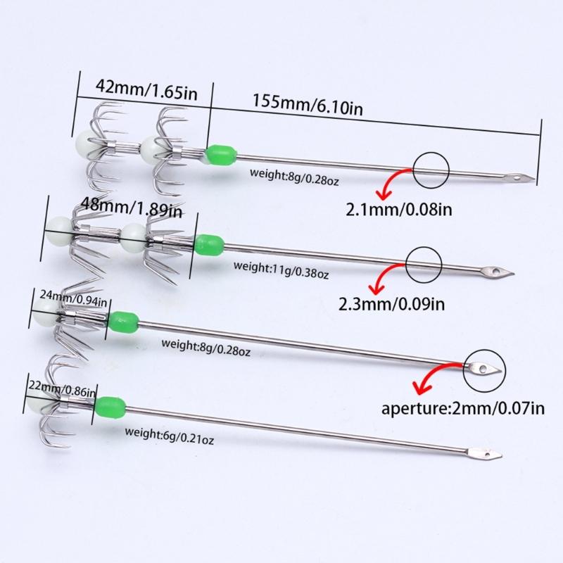 2Pcs Luminously Squid Jig Hook Squid Live Shrimp Hook Double/Single Layer Umbrellas Hook for Outdoor Fishing Accessories