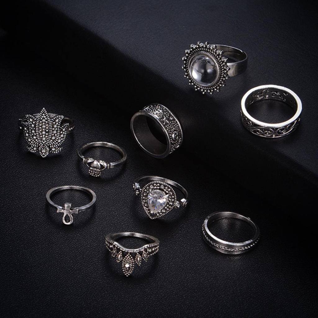 9Pcs/Set Retro Women Rhinestone Knuckle Finger Ring Jewelry Accesories Gifts