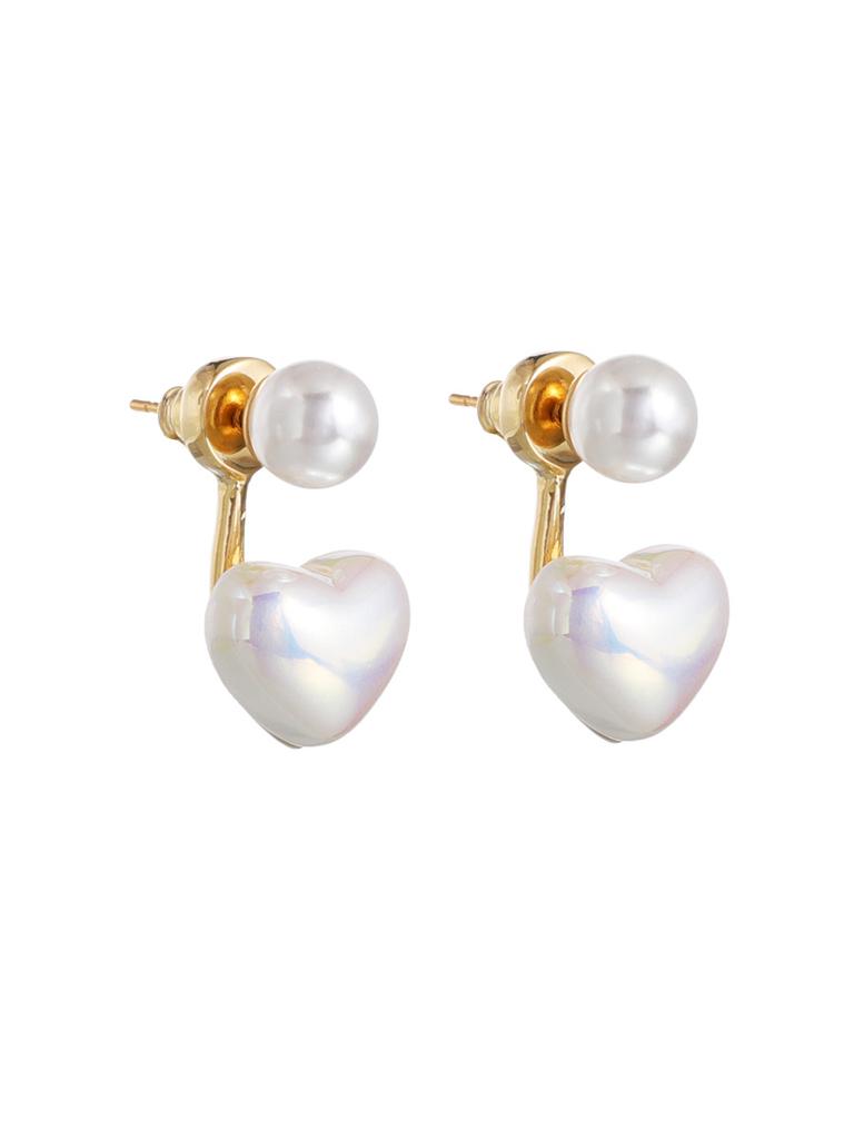 Front and rear magic pearl love stud earrings femininity simple cold wind earrings earrings