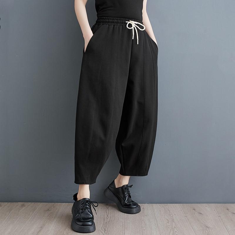 

Черные винтажные повседневные свободные брюки больших размеров с высокой талией, весна-лето, женские брюки-репка