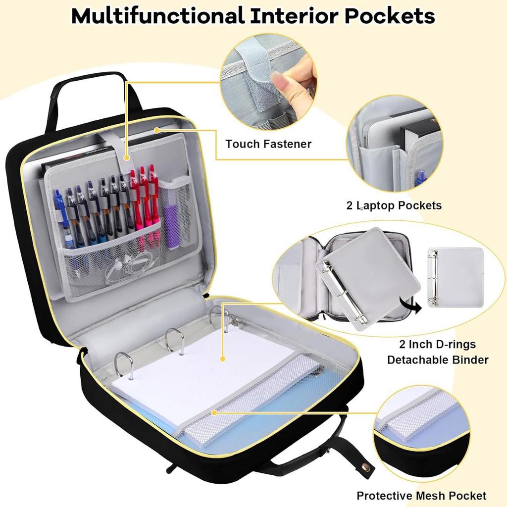 3-Ring Binder With Zipper Waterproof Oxford Binder Heavy Duty 500-Sheet Capacity Binder Bag With Multi-pockets For 13Inch laptop