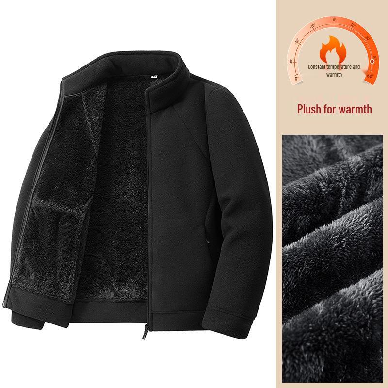 Men's Plus Size M-8XL Stand Collar Fleece Jacket - Loose, Fleece-Lined, Thickened for Autumn/Winter Outdoor Sports