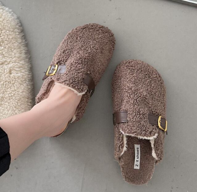 

Модные Роскошные Дизайнерские Зимние Хлопковые Ботинки из Овечьей Шерсти Женские Тапочки Теплые Плюшевые Кудрявые из Овчины Балетки Пряжка Ремень Мюли Мокасины Женские 5 кофейный