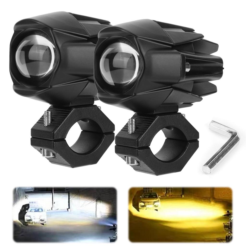 2Pcs LED Motorcycle Spot Light Waterproof Auxiliary Motorcycle Headlight with Mount Brackets Universal Fit for Motorcycles